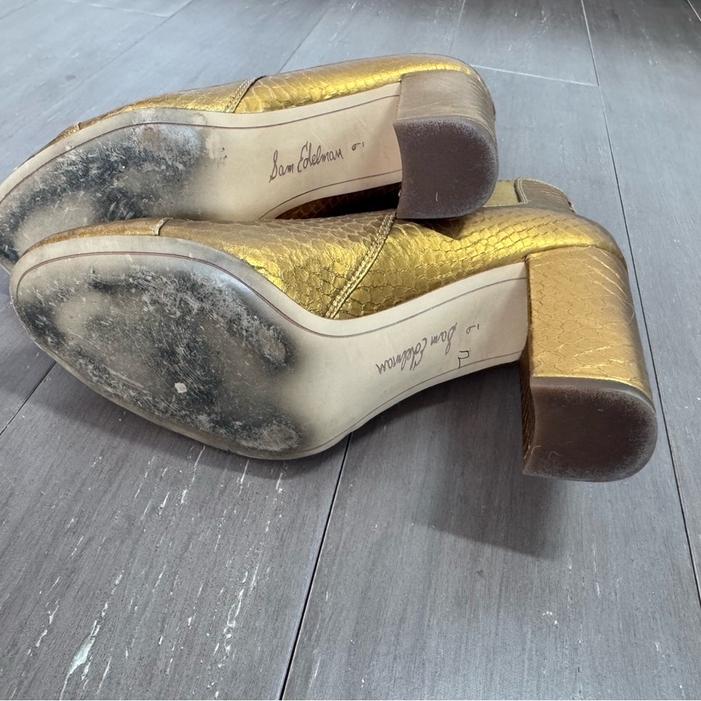 Sam Edelman Gold Snake-Python Heeled Booties Woma… - image 7